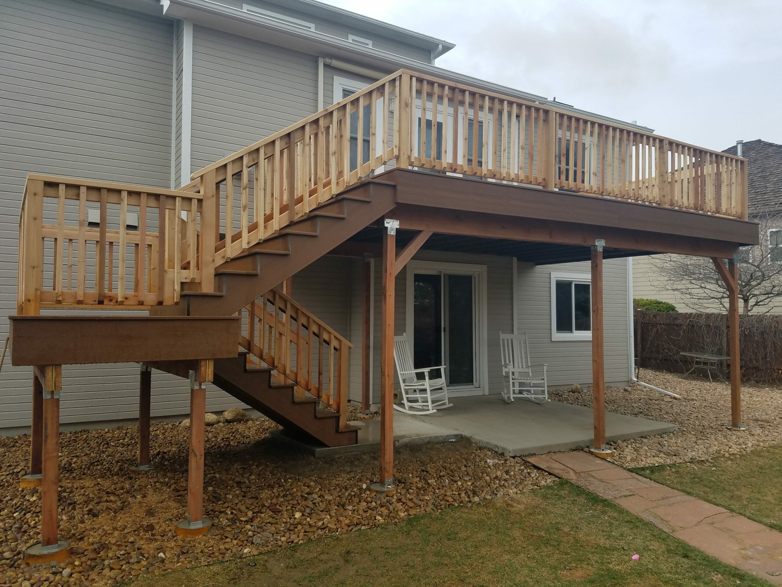 wood deck with stairs