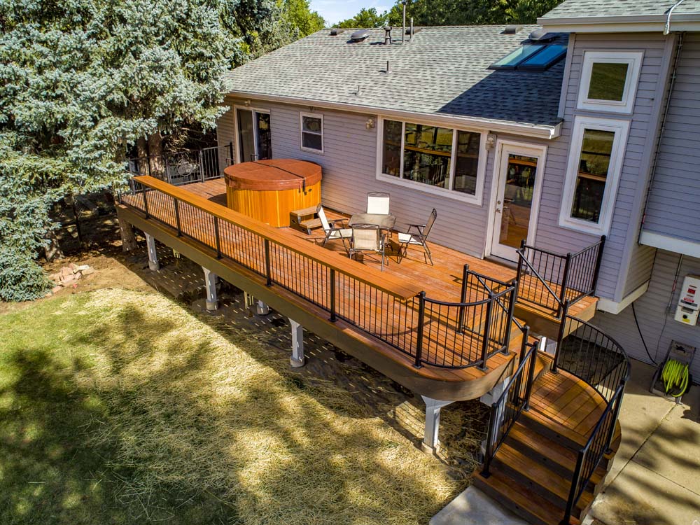 custom deck with railing and stairs