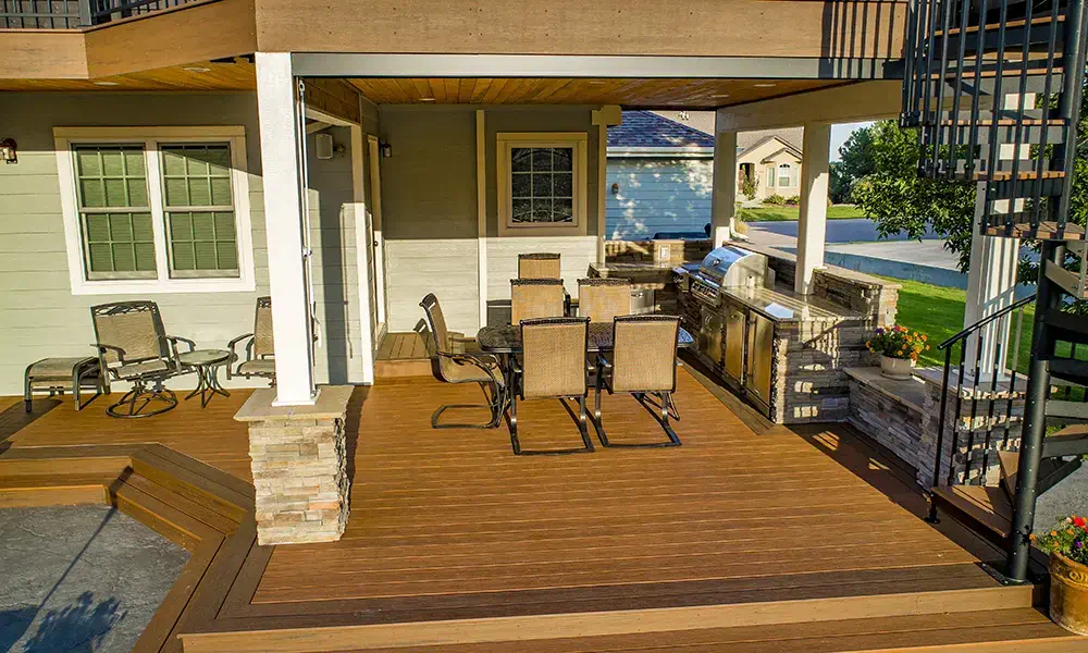 Ground level deck and outdoor kitchen