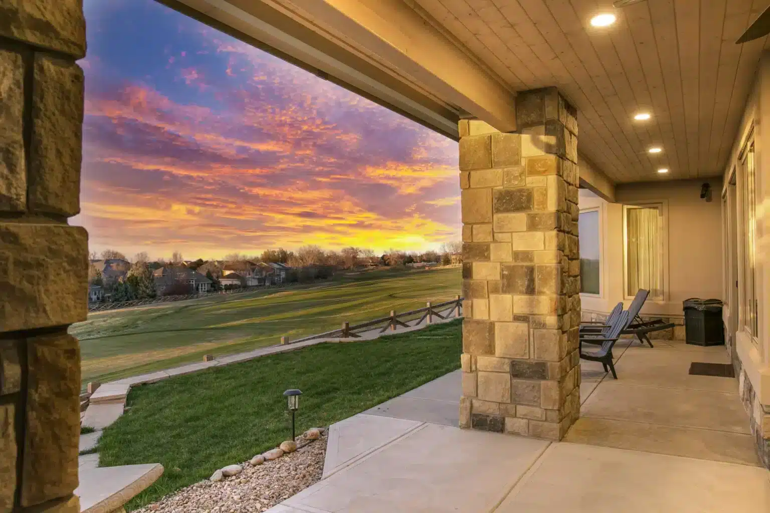 covered patio with recessed lighting - Deck lighting contractors in Colorado