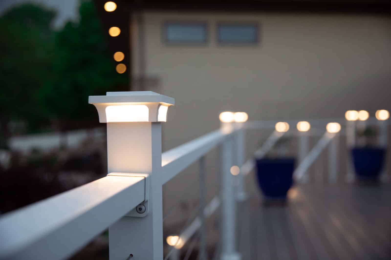 post cap lights on a deck.