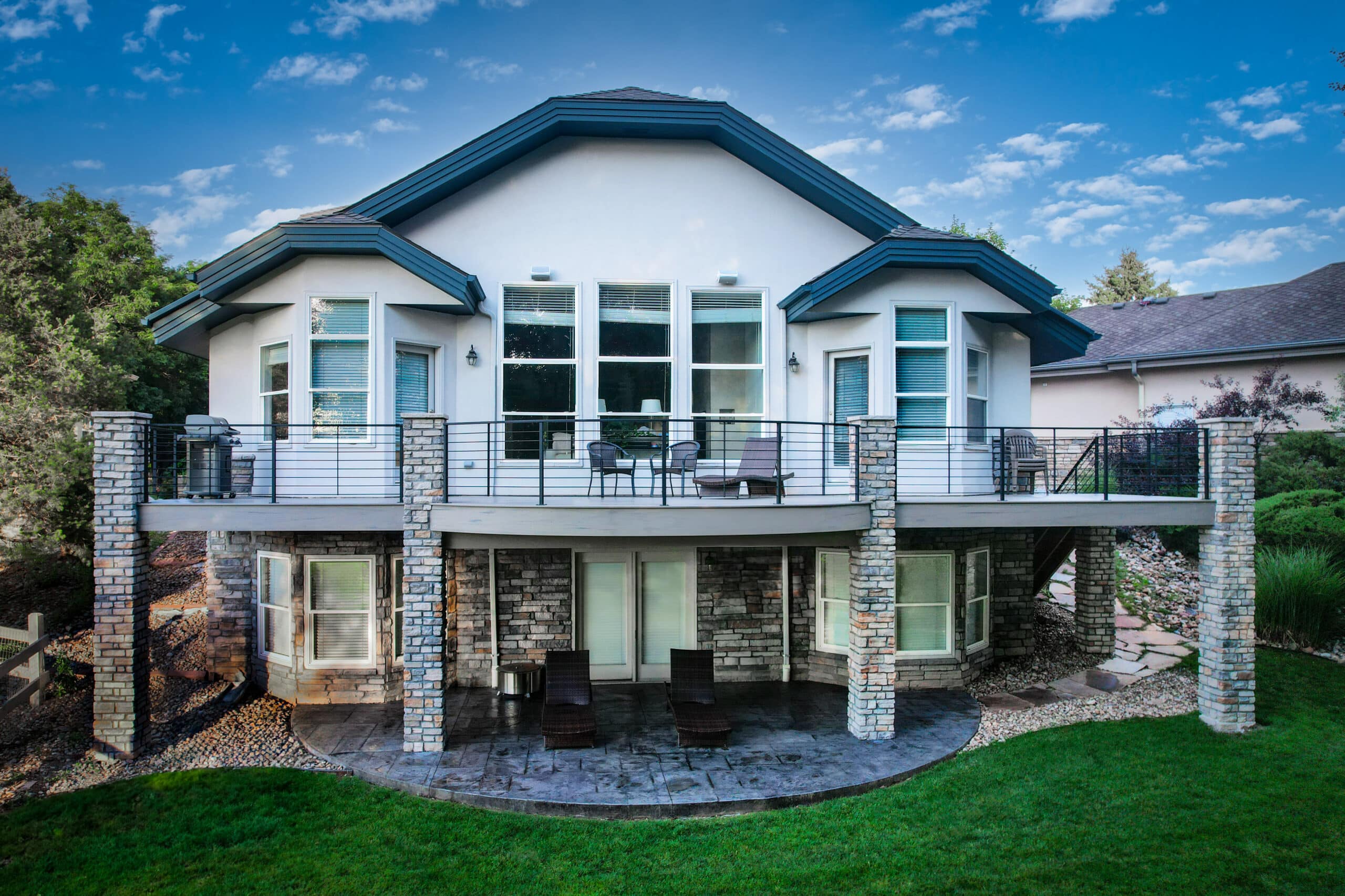 Modern Lafayette Curved Deck with Stone Columns 2