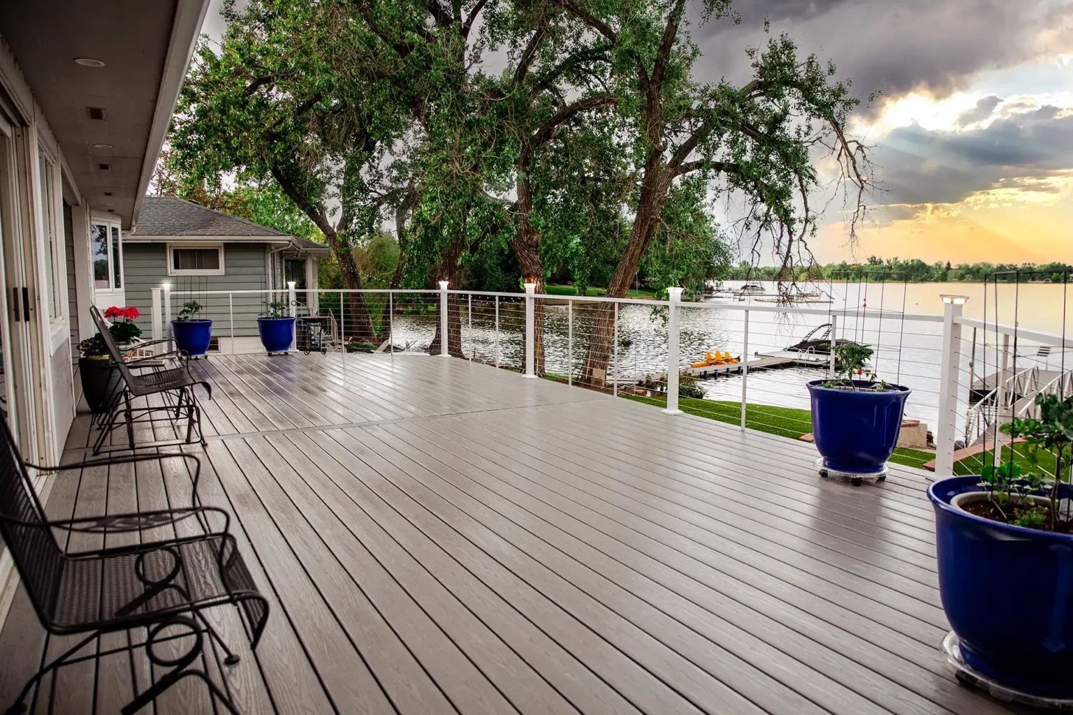 photo of a composite deck along the water - Composite deck contractors in Castle Rock Colorado