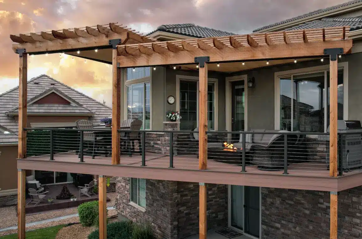 Wooden pergolas in an elevated deck - Custom Deck builders in Colorado