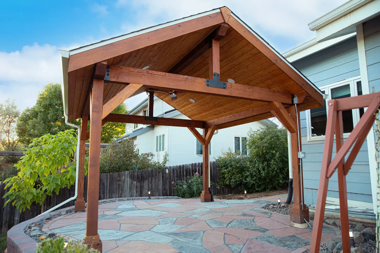 photo of a pavilion providing cover for a patio