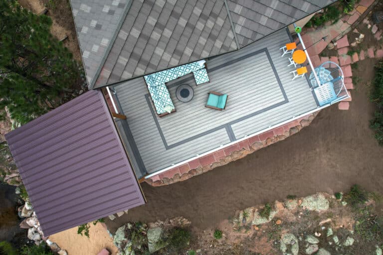 Deck Design Specialists in Denver Colorado - aerial view of elevated deck with spiral staircase